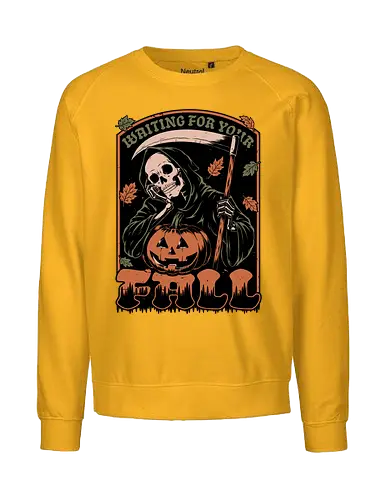 Grim Reaper Autumn - Pain, Halloween, Halloween Design, Halloween Art, Halloween Aesthetic, Halloween Pumpkin, Halloween Vibes, Spooky, Spooky Season, Creepy, Scary, Scary Art, Pumpkins, Pumpkin, Skeleton, Skull, Dark, Horror, Horror Stories, Fright, Creature, Autumn, Autumn Leaves, Autumn Vibes, Autumn Season, Fall, Fall Leaves, Fall Vibes, Leaves, Leaf, Pumpkin Season, Fun, Funny, Dark Humor, Humor, Sarcastic, Sarcasm, Irony, Dread, Existential Dread. Laugh, Laughing, Nihilist Humor, Nihilist, Relatable - Fairtrade Sweatshirt