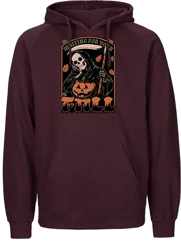 Grim Reaper Autumn - Pain, Halloween, Halloween Design, Halloween Art, Halloween Aesthetic, Halloween Pumpkin, Halloween Vibes, Spooky, Spooky Season, Creepy, Scary, Scary Art, Pumpkins, Pumpkin, Skeleton, Skull, Dark, Horror, Horror Stories, Fright, Creature, Autumn, Autumn Leaves, Autumn Vibes, Autumn Season, Fall, Fall Leaves, Fall Vibes, Leaves, Leaf, Pumpkin Season, Fun, Funny, Dark Humor, Humor, Sarcastic, Sarcasm, Irony, Dread, Existential Dread. Laugh, Laughing, Nihilist Humor, Nihilist, Relatable - Fairtrade Hoodie