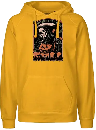 Grim Reaper Autumn - Pain, Halloween, Halloween Design, Halloween Art, Halloween Aesthetic, Halloween Pumpkin, Halloween Vibes, Spooky, Spooky Season, Creepy, Scary, Scary Art, Pumpkins, Pumpkin, Skeleton, Skull, Dark, Horror, Horror Stories, Fright, Creature, Autumn, Autumn Leaves, Autumn Vibes, Autumn Season, Fall, Fall Leaves, Fall Vibes, Leaves, Leaf, Pumpkin Season, Fun, Funny, Dark Humor, Humor, Sarcastic, Sarcasm, Irony, Dread, Existential Dread. Laugh, Laughing, Nihilist Humor, Nihilist, Relatable - Fairtrade Hoodie
