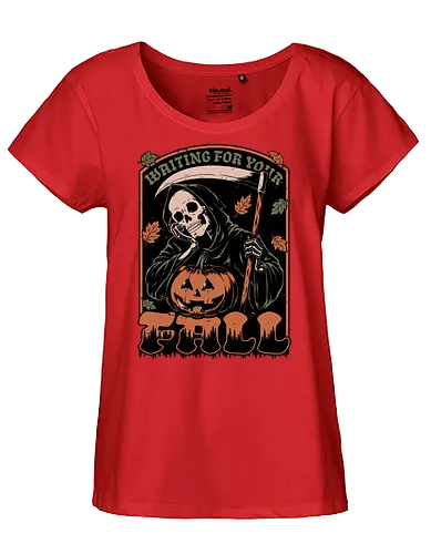 Grim Reaper Autumn - Pain, Halloween, Halloween Design, Halloween Art, Halloween Aesthetic, Halloween Pumpkin, Halloween Vibes, Spooky, Spooky Season, Creepy, Scary, Scary Art, Pumpkins, Pumpkin, Skeleton, Skull, Dark, Horror, Horror Stories, Fright, Creature, Autumn, Autumn Leaves, Autumn Vibes, Autumn Season, Fall, Fall Leaves, Fall Vibes, Leaves, Leaf, Pumpkin Season, Fun, Funny, Dark Humor, Humor, Sarcastic, Sarcasm, Irony, Dread, Existential Dread. Laugh, Laughing, Nihilist Humor, Nihilist, Relatable - Fairtrade Girl Shirt