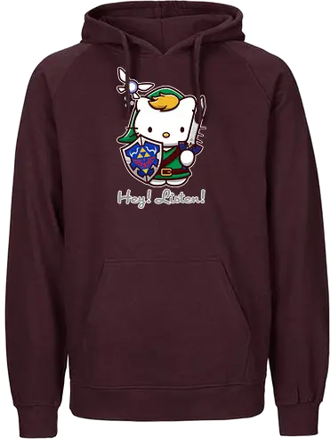 Niedliche Figur als Held mit Magischem Schild - niedliche Figur, ausgerüsteter Held, magischer Schild, Feenbegleiterin, glänzendes Schwert, Kawaii-Mashup, episches Abenteuer, Cat, legend, Hero of Time, Navi, Hey Listen, Sanrio, Ocarina, bunte Fantasie, fliegende magische Kreatur, Vektorillustration, grüner Helm, entzückender Krieger, Dreieckssymbol, Warnphrase, nostalgischer Gamer-Stil - Fairtrade Hoodie