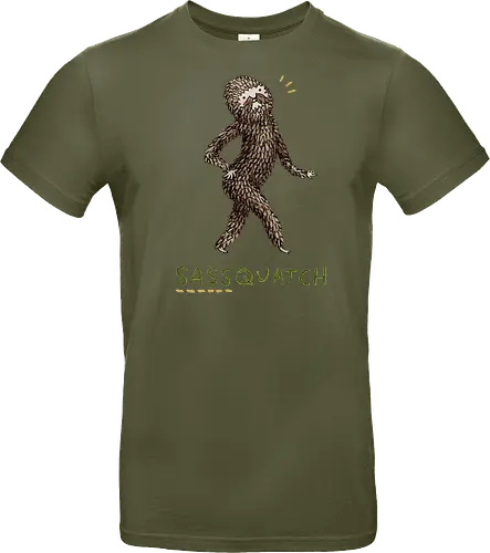 Braunes Pelziges Wesen Freche Pose Haltung Rosige Wangen - braunes pelziges eitles Wesen, elegante selbstbewusste mythische Pose, rosige Wangen goldener Glanz, Wald Legende Wortspiel, kreative Haltung Humor Kunst, handgefertigte Wesen Illustration, strukturiertes braunes beiges Fell, lustige moosgrüne Typografie, Popkultur Humor Geschenk, mythisches Wesen Haltung Shirt, Stadtlegende süße Illustration, Folklore Wesen Humor Kunst, pelziger Charakter Laufsteg Pose, Wald Wesen Pop Humor, kreatives englisches Folklore Wortspiel - Standard T-Shirt