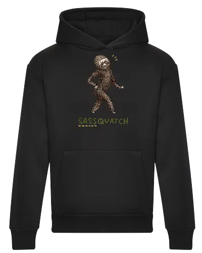 Braunes Pelziges Wesen Freche Pose Haltung Rosige Wangen - braunes pelziges eitles Wesen, elegante selbstbewusste mythische Pose, rosige Wangen goldener Glanz, Wald Legende Wortspiel, kreative Haltung Humor Kunst, handgefertigte Wesen Illustration, strukturiertes braunes beiges Fell, lustige moosgrüne Typografie, Popkultur Humor Geschenk, mythisches Wesen Haltung Shirt, Stadtlegende süße Illustration, Folklore Wesen Humor Kunst, pelziger Charakter Laufsteg Pose, Wald Wesen Pop Humor, kreatives englisches Folklore Wortspiel - Heavyweight Hoodie