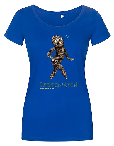 Braunes Pelziges Wesen Freche Pose Haltung Rosige Wangen - braunes pelziges eitles Wesen, elegante selbstbewusste mythische Pose, rosige Wangen goldener Glanz, Wald Legende Wortspiel, kreative Haltung Humor Kunst, handgefertigte Wesen Illustration, strukturiertes braunes beiges Fell, lustige moosgrüne Typografie, Popkultur Humor Geschenk, mythisches Wesen Haltung Shirt, Stadtlegende süße Illustration, Folklore Wesen Humor Kunst, pelziger Charakter Laufsteg Pose, Wald Wesen Pop Humor, kreatives englisches Folklore Wortspiel - Women T-Shirt
