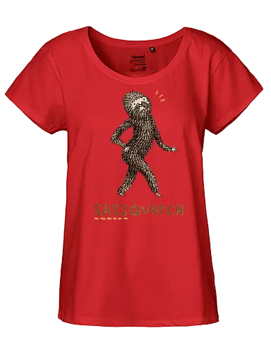 Braunes Pelziges Wesen Freche Pose Haltung Rosige Wangen - braunes pelziges eitles Wesen, elegante selbstbewusste mythische Pose, rosige Wangen goldener Glanz, Wald Legende Wortspiel, kreative Haltung Humor Kunst, handgefertigte Wesen Illustration, strukturiertes braunes beiges Fell, lustige moosgrüne Typografie, Popkultur Humor Geschenk, mythisches Wesen Haltung Shirt, Stadtlegende süße Illustration, Folklore Wesen Humor Kunst, pelziger Charakter Laufsteg Pose, Wald Wesen Pop Humor, kreatives englisches Folklore Wortspiel - Fairtrade Girl Shirt