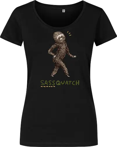 Braunes Pelziges Wesen Freche Pose Haltung Rosige Wangen - braunes pelziges eitles Wesen, elegante selbstbewusste mythische Pose, rosige Wangen goldener Glanz, Wald Legende Wortspiel, kreative Haltung Humor Kunst, handgefertigte Wesen Illustration, strukturiertes braunes beiges Fell, lustige moosgrüne Typografie, Popkultur Humor Geschenk, mythisches Wesen Haltung Shirt, Stadtlegende süße Illustration, Folklore Wesen Humor Kunst, pelziger Charakter Laufsteg Pose, Wald Wesen Pop Humor, kreatives englisches Folklore Wortspiel - Women T-Shirt