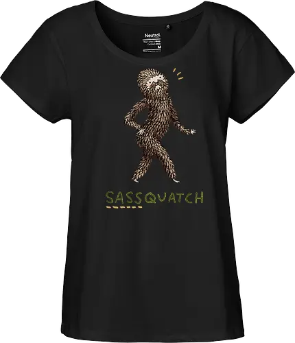 Braunes Pelziges Wesen Freche Pose Haltung Rosige Wangen - braunes pelziges eitles Wesen, elegante selbstbewusste mythische Pose, rosige Wangen goldener Glanz, Wald Legende Wortspiel, kreative Haltung Humor Kunst, handgefertigte Wesen Illustration, strukturiertes braunes beiges Fell, lustige moosgrüne Typografie, Popkultur Humor Geschenk, mythisches Wesen Haltung Shirt, Stadtlegende süße Illustration, Folklore Wesen Humor Kunst, pelziger Charakter Laufsteg Pose, Wald Wesen Pop Humor, kreatives englisches Folklore Wortspiel - Fairtrade Girl Shirt