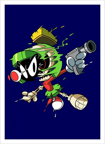 Freaky Grüner Marsianer Horror - Underground Alien Cartoon Kunst - grüner Marsianer Horror, Alien Cartoon Freaky, grünes Marsianer Skelett, rotes hypnotisches Auge Cartoon, Marvin the Martian, horror, schmelzendes grünes Schleim, Underground Alien Kunst, Alien Horror Geek Druck, Zombie Marsianer Waffe, römischer Helm Cartoon Horror, alternative Alien Kunst, Weltraum Cartoon Horror, urbaner Alien Geek Druck, Marsianer Pop Art Horror, Alien Charakter Horror, dunkler Alien Cartoon - Artprint