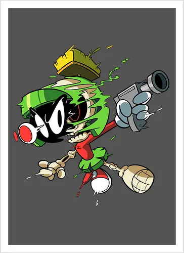 Freaky Grüner Marsianer Horror - Underground Alien Cartoon Kunst - grüner Marsianer Horror, Alien Cartoon Freaky, grünes Marsianer Skelett, rotes hypnotisches Auge Cartoon, Marvin the Martian, horror, schmelzendes grünes Schleim, Underground Alien Kunst, Alien Horror Geek Druck, Zombie Marsianer Waffe, römischer Helm Cartoon Horror, alternative Alien Kunst, Weltraum Cartoon Horror, urbaner Alien Geek Druck, Marsianer Pop Art Horror, Alien Charakter Horror, dunkler Alien Cartoon - Artprint