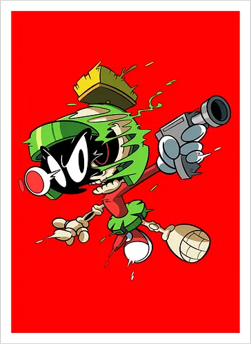 Freaky Grüner Marsianer Horror - Underground Alien Cartoon Kunst - grüner Marsianer Horror, Alien Cartoon Freaky, grünes Marsianer Skelett, rotes hypnotisches Auge Cartoon, Marvin the Martian, horror, schmelzendes grünes Schleim, Underground Alien Kunst, Alien Horror Geek Druck, Zombie Marsianer Waffe, römischer Helm Cartoon Horror, alternative Alien Kunst, Weltraum Cartoon Horror, urbaner Alien Geek Druck, Marsianer Pop Art Horror, Alien Charakter Horror, dunkler Alien Cartoon - Artprint