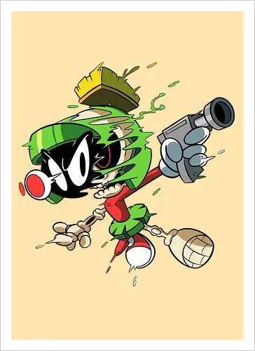 Freaky Grüner Marsianer Horror - Underground Alien Cartoon Kunst - grüner Marsianer Horror, Alien Cartoon Freaky, grünes Marsianer Skelett, rotes hypnotisches Auge Cartoon, Marvin the Martian, horror, schmelzendes grünes Schleim, Underground Alien Kunst, Alien Horror Geek Druck, Zombie Marsianer Waffe, römischer Helm Cartoon Horror, alternative Alien Kunst, Weltraum Cartoon Horror, urbaner Alien Geek Druck, Marsianer Pop Art Horror, Alien Charakter Horror, dunkler Alien Cartoon - Artprint
