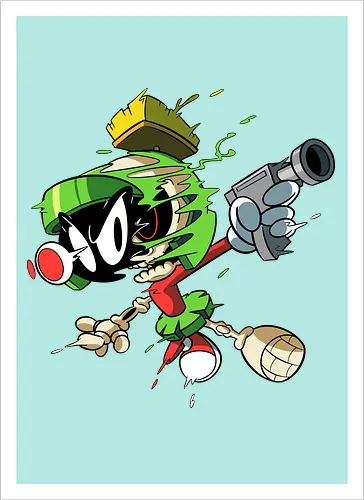 Freaky Grüner Marsianer Horror - Underground Alien Cartoon Kunst - grüner Marsianer Horror, Alien Cartoon Freaky, grünes Marsianer Skelett, rotes hypnotisches Auge Cartoon, Marvin the Martian, horror, schmelzendes grünes Schleim, Underground Alien Kunst, Alien Horror Geek Druck, Zombie Marsianer Waffe, römischer Helm Cartoon Horror, alternative Alien Kunst, Weltraum Cartoon Horror, urbaner Alien Geek Druck, Marsianer Pop Art Horror, Alien Charakter Horror, dunkler Alien Cartoon - Artprint