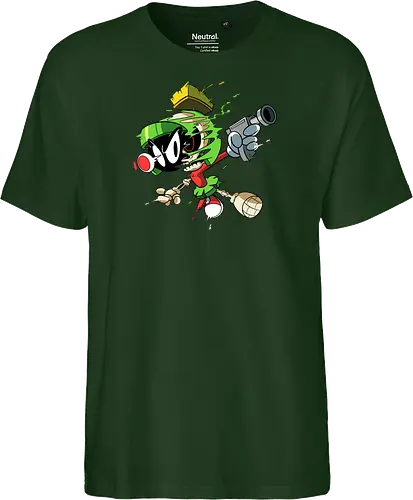 Freaky Grüner Marsianer Horror - Underground Alien Cartoon Kunst - grüner Marsianer Horror, Alien Cartoon Freaky, grünes Marsianer Skelett, rotes hypnotisches Auge Cartoon, Marvin the Martian, horror, schmelzendes grünes Schleim, Underground Alien Kunst, Alien Horror Geek Druck, Zombie Marsianer Waffe, römischer Helm Cartoon Horror, alternative Alien Kunst, Weltraum Cartoon Horror, urbaner Alien Geek Druck, Marsianer Pop Art Horror, Alien Charakter Horror, dunkler Alien Cartoon - Fairtrade T-Shirt