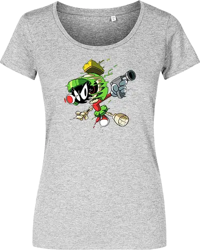Freaky Grüner Marsianer Horror - Underground Alien Cartoon Kunst - grüner Marsianer Horror, Alien Cartoon Freaky, grünes Marsianer Skelett, rotes hypnotisches Auge Cartoon, Marvin the Martian, horror, schmelzendes grünes Schleim, Underground Alien Kunst, Alien Horror Geek Druck, Zombie Marsianer Waffe, römischer Helm Cartoon Horror, alternative Alien Kunst, Weltraum Cartoon Horror, urbaner Alien Geek Druck, Marsianer Pop Art Horror, Alien Charakter Horror, dunkler Alien Cartoon - Women T-Shirt