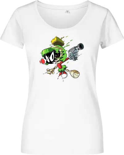 Freaky Grüner Marsianer Horror - Underground Alien Cartoon Kunst - grüner Marsianer Horror, Alien Cartoon Freaky, grünes Marsianer Skelett, rotes hypnotisches Auge Cartoon, Marvin the Martian, horror, schmelzendes grünes Schleim, Underground Alien Kunst, Alien Horror Geek Druck, Zombie Marsianer Waffe, römischer Helm Cartoon Horror, alternative Alien Kunst, Weltraum Cartoon Horror, urbaner Alien Geek Druck, Marsianer Pop Art Horror, Alien Charakter Horror, dunkler Alien Cartoon - Women T-Shirt