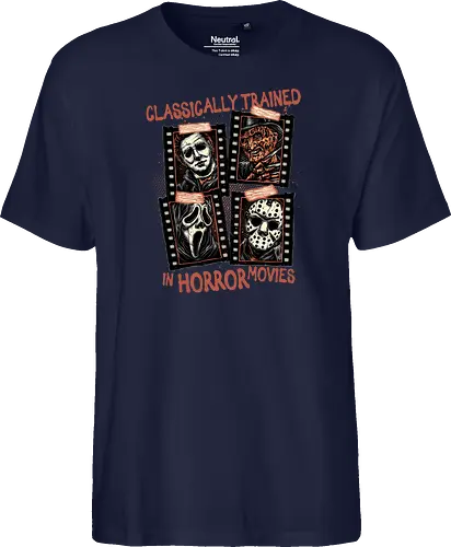 Classically Trained in Horror Movies - Horror, horror movies, classic horror, classic, villain, Halloween - Fairtrade T-Shirt