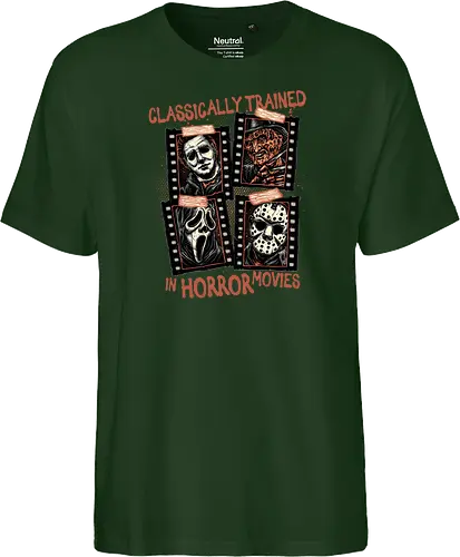 Classically Trained in Horror Movies - Horror, horror movies, classic horror, classic, villain, Halloween - Fairtrade T-Shirt