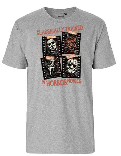 Classically Trained in Horror Movies - Horror, horror movies, classic horror, classic, villain, Halloween - Fairtrade T-Shirt