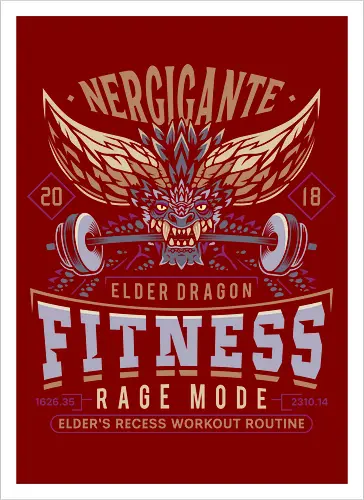 Nergigante Fitness - hunting, monster hunter world, nergigante, gamer, gaming, video games, iceborne, palico, wyvern, monster hunter rise, monster hunter wilds, furious rajang, pukei pukei, wilds ascendance - Artprint
