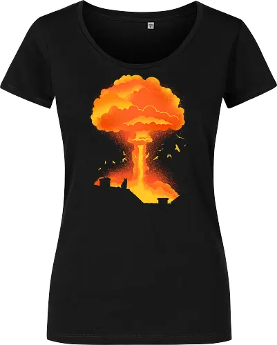 Cataclysm - cat, animal, apocalypse, atomic bomb, cat lover, cats, cute, funny, humor, kitty, nuclear bomb, nuke, pet, sarcasm, cataclysm - Women T-Shirt