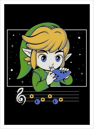My Song - gaming, videogame, retro, fantasy, music, ocarina, adventure, gamer, geek, nostalgia, melody, magical, character, cartoon, anime, stars, player, classic, illustration, gaming - Artprint