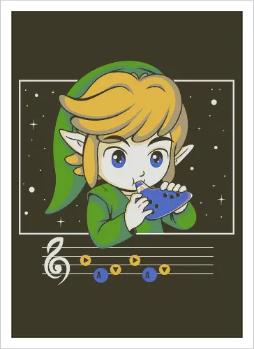My Song - gaming, videogame, retro, fantasy, music, ocarina, adventure, gamer, geek, nostalgia, melody, magical, character, cartoon, anime, stars, player, classic, illustration, gaming - Artprint