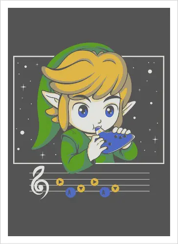 My Song - gaming, videogame, retro, fantasy, music, ocarina, adventure, gamer, geek, nostalgia, melody, magical, character, cartoon, anime, stars, player, classic, illustration, gaming - Artprint