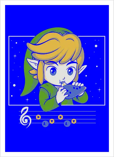 My Song - gaming, videogame, retro, fantasy, music, ocarina, adventure, gamer, geek, nostalgia, melody, magical, character, cartoon, anime, stars, player, classic, illustration, gaming - Artprint