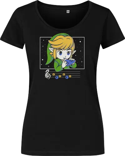 My Song - gaming, videogame, retro, fantasy, music, ocarina, adventure, gamer, geek, nostalgia, melody, magical, character, cartoon, anime, stars, player, classic, illustration, gaming - Women T-Shirt