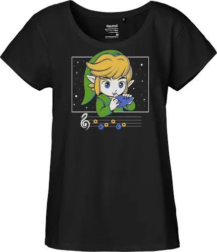 My Song - gaming, videogame, retro, fantasy, music, ocarina, adventure, gamer, geek, nostalgia, melody, magical, character, cartoon, anime, stars, player, classic, illustration, gaming - Fairtrade Girl Shirt