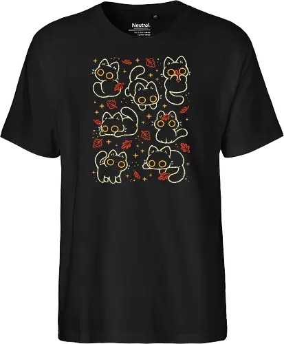 Cute Black Cats with Autumn Leaves - autumn cat, cute black cat, autumn, autumn leaves, fall, warm, cozy, hygge, kitty, october, love, pattern, seamless, nature, xmorfina - Fairtrade T-Shirt
