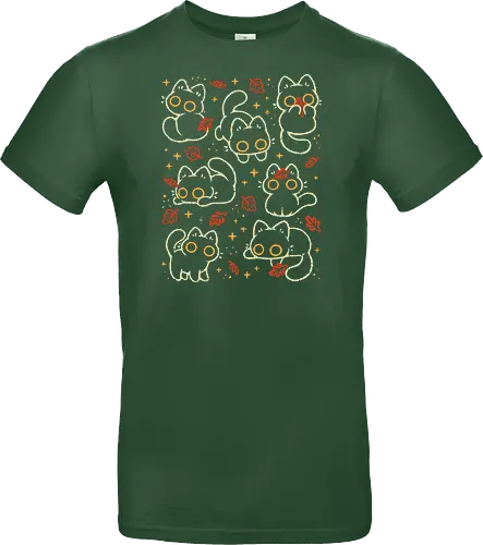 Cute Black Cats with Autumn Leaves - autumn cat, cute black cat, autumn, autumn leaves, fall, warm, cozy, hygge, kitty, october, love, pattern, seamless, nature, xmorfina - Standard T-Shirt