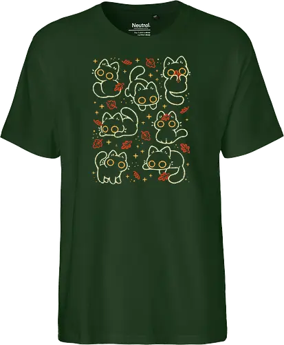 Cute Black Cats with Autumn Leaves - autumn cat, cute black cat, autumn, autumn leaves, fall, warm, cozy, hygge, kitty, october, love, pattern, seamless, nature, xmorfina - Fairtrade T-Shirt