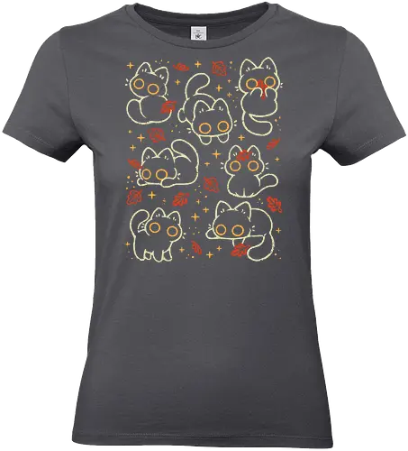 Cute Black Cats with Autumn Leaves - autumn cat, cute black cat, autumn, autumn leaves, fall, warm, cozy, hygge, kitty, october, love, pattern, seamless, nature, xmorfina - Standard T-Shirt (Women)
