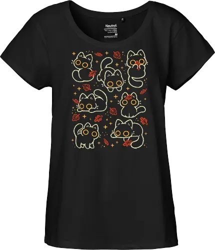 Cute Black Cats with Autumn Leaves - autumn cat, cute black cat, autumn, autumn leaves, fall, warm, cozy, hygge, kitty, october, love, pattern, seamless, nature, xmorfina - Fairtrade Girl Shirt