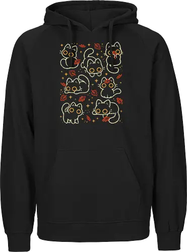 Cute Black Cats with Autumn Leaves - autumn cat, cute black cat, autumn, autumn leaves, fall, warm, cozy, hygge, kitty, october, love, pattern, seamless, nature, xmorfina - Fairtrade Hoodie
