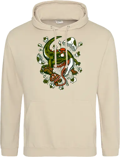 Wildes Reptil Verschlingt Niedliche Kreatur in Düsterer Kunst - wildes Reptil, verschlungene Kreatur, düstere Kunst, Old-School-Tattoo, grünes Monster, Eierschalen, scharfe Zähne, bedrohliche Krallen, Dino, Goomba, Mario, Super Mario World, old school, gamer, geek, Mario Bros, Villain, dark, lange Zunge, grotesque Illustration, Underground-Stil, mutierte Kreatur, monströser Dinosaurier, alternative Kunst, düstere Neuinterpretation - Standard Hoodie