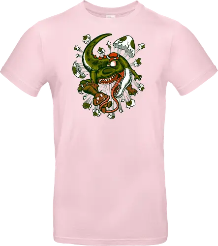 Wildes Reptil Verschlingt Niedliche Kreatur in Düsterer Kunst - wildes Reptil, verschlungene Kreatur, düstere Kunst, Old-School-Tattoo, grünes Monster, Eierschalen, scharfe Zähne, bedrohliche Krallen, Dino, Goomba, Mario, Super Mario World, old school, gamer, geek, Mario Bros, Villain, dark, lange Zunge, grotesque Illustration, Underground-Stil, mutierte Kreatur, monströser Dinosaurier, alternative Kunst, düstere Neuinterpretation - Standard T-Shirt