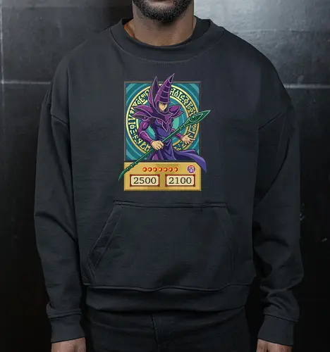 Ultimate Spellcaster: The Magician Card - Dark Magician shirt, Yu-Gi-Oh graphic tee, anime trading card apparel, nostalgic 90s anime streetwear, Yami Yugi spellcaster merch, retro TCG clothing, magical circle anime design, classic duelist fashion, aesthetic otaku shirt, pop culture card game tee - Cropped Sweatshirt