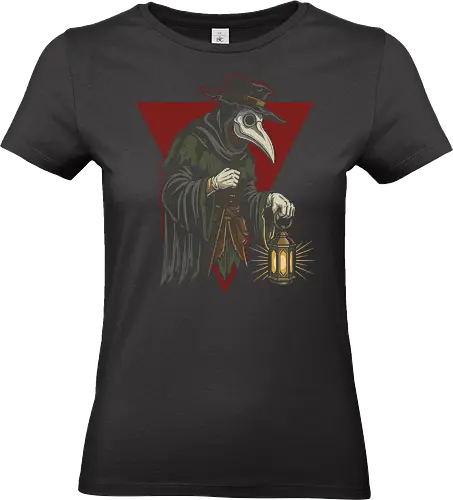 The Healer's Lantern: Plague Doctor - plague doctor shirt, vintage medical graphic tee, dark academia streetwear, gothic aesthetic apparel, macabre historical clothing, creepy bird mask design, retro woodcut art shirt, alternative dark fashion, spooky halloween graphic, medieval plague merch - Standard T-Shirt (Women)