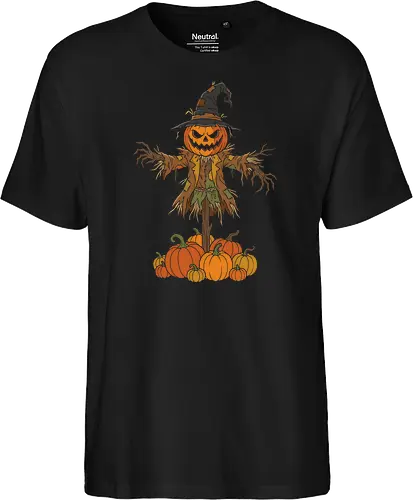 Guardian of the Patch: The Pumpkin King - creepy cute halloween merch, alternative trick or treat shirt, pumpkin patch graphic, gothic harvest festival tee, scarecrow halloween shirt, creepy pumpkin graphic tee, spooky autumn apparel, dark fall aesthetic streetwear, vintage jack o lantern design, horror farm clothing - Fairtrade T-Shirt