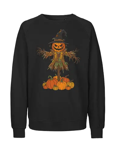 Guardian of the Patch: The Pumpkin King - creepy cute halloween merch, alternative trick or treat shirt, pumpkin patch graphic, gothic harvest festival tee, scarecrow halloween shirt, creepy pumpkin graphic tee, spooky autumn apparel, dark fall aesthetic streetwear, vintage jack o lantern design, horror farm clothing - Fairtrade Sweatshirt