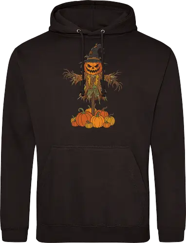 Guardian of the Patch: The Pumpkin King - creepy cute halloween merch, alternative trick or treat shirt, pumpkin patch graphic, gothic harvest festival tee, scarecrow halloween shirt, creepy pumpkin graphic tee, spooky autumn apparel, dark fall aesthetic streetwear, vintage jack o lantern design, horror farm clothing - Standard Hoodie