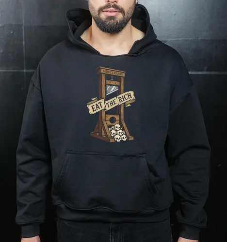 The French Solution: Eat The Rich - eat the rich shirt, guillotine graphic tee, anti capitalist apparel, French revolution streetwear, punk rock political shirt, dark humor aesthetic clothing, eat the rich merch, vintage guillotine design, rebellious activist tee, 1789 history graphic - Cropped Hoodie