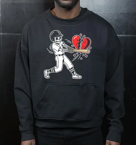 Heartbreaker: The Grand Slam - broken heart shirt, anti valentine graphic tee, negative space apparel, baseball heartbreaker design, edgy breakup streetwear, sarcastic love clothing, minimalist sports fashion, shattered heart graphic, aesthetic indie tee, funny heartbreak merch - Cropped Sweatshirt