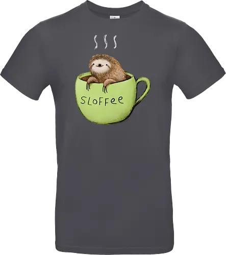 Braunes Faultier Grüne Kaffeetasse Dampf Süßes Wortspiel - Faultier in Kaffeetasse, lebhafte grüne dampfende Tasse, lächelndes ruhiges Faultier, Tier Kaffee Wortspiel, Morgen Humor Kaffee Kunst, handgefertigte Faultier Illustration, strukturiertes braunes beiges Fell, weißer Dampf heißer Kaffee, Kaffee Faultier Liebhaber Geschenk, Faultier Tasse Shirt, Krallen hängende Tassenrand, süßer Morgen Kaffee Humor, englisches Tier Kaffee Wortspiel, entspanntes Faultier in Tasse, kreative Kaffee Tier Kunst - Standard T-Shirt