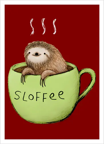 Braunes Faultier Grüne Kaffeetasse Dampf Süßes Wortspiel - Faultier in Kaffeetasse, lebhafte grüne dampfende Tasse, lächelndes ruhiges Faultier, Tier Kaffee Wortspiel, Morgen Humor Kaffee Kunst, handgefertigte Faultier Illustration, strukturiertes braunes beiges Fell, weißer Dampf heißer Kaffee, Kaffee Faultier Liebhaber Geschenk, Faultier Tasse Shirt, Krallen hängende Tassenrand, süßer Morgen Kaffee Humor, englisches Tier Kaffee Wortspiel, entspanntes Faultier in Tasse, kreative Kaffee Tier Kunst - Artprint