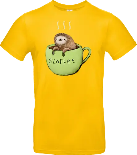 Braunes Faultier Grüne Kaffeetasse Dampf Süßes Wortspiel - Faultier in Kaffeetasse, lebhafte grüne dampfende Tasse, lächelndes ruhiges Faultier, Tier Kaffee Wortspiel, Morgen Humor Kaffee Kunst, handgefertigte Faultier Illustration, strukturiertes braunes beiges Fell, weißer Dampf heißer Kaffee, Kaffee Faultier Liebhaber Geschenk, Faultier Tasse Shirt, Krallen hängende Tassenrand, süßer Morgen Kaffee Humor, englisches Tier Kaffee Wortspiel, entspanntes Faultier in Tasse, kreative Kaffee Tier Kunst - Standard T-Shirt