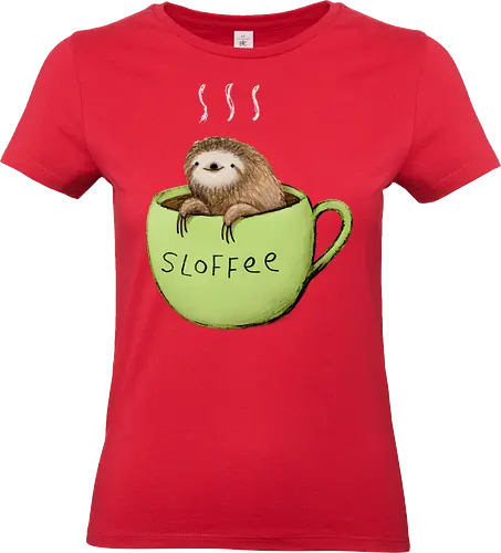 Braunes Faultier Grüne Kaffeetasse Dampf Süßes Wortspiel - Faultier in Kaffeetasse, lebhafte grüne dampfende Tasse, lächelndes ruhiges Faultier, Tier Kaffee Wortspiel, Morgen Humor Kaffee Kunst, handgefertigte Faultier Illustration, strukturiertes braunes beiges Fell, weißer Dampf heißer Kaffee, Kaffee Faultier Liebhaber Geschenk, Faultier Tasse Shirt, Krallen hängende Tassenrand, süßer Morgen Kaffee Humor, englisches Tier Kaffee Wortspiel, entspanntes Faultier in Tasse, kreative Kaffee Tier Kunst - Standard T-Shirt (Women)