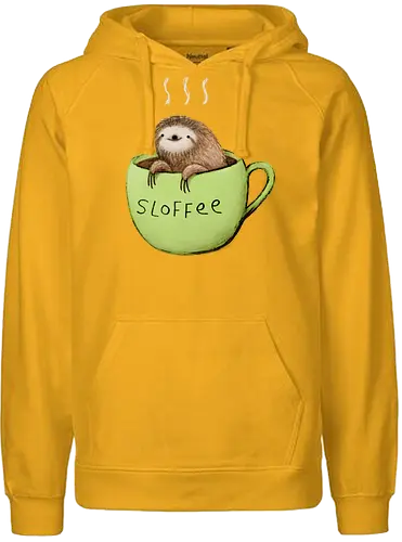 Braunes Faultier Grüne Kaffeetasse Dampf Süßes Wortspiel - Faultier in Kaffeetasse, lebhafte grüne dampfende Tasse, lächelndes ruhiges Faultier, Tier Kaffee Wortspiel, Morgen Humor Kaffee Kunst, handgefertigte Faultier Illustration, strukturiertes braunes beiges Fell, weißer Dampf heißer Kaffee, Kaffee Faultier Liebhaber Geschenk, Faultier Tasse Shirt, Krallen hängende Tassenrand, süßer Morgen Kaffee Humor, englisches Tier Kaffee Wortspiel, entspanntes Faultier in Tasse, kreative Kaffee Tier Kunst - Fairtrade Hoodie
